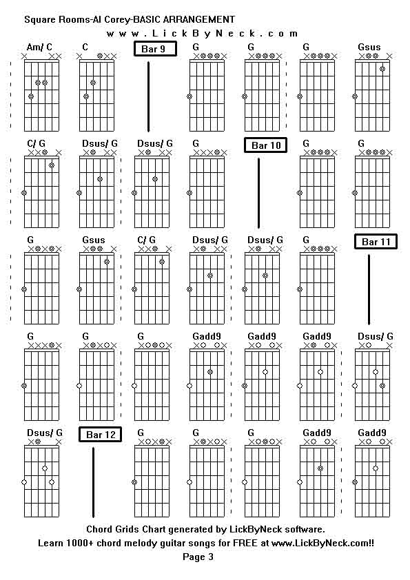 Chord Grids Chart of chord melody fingerstyle guitar song-Square Rooms-Al Corey-BASIC ARRANGEMENT,generated by LickByNeck software.